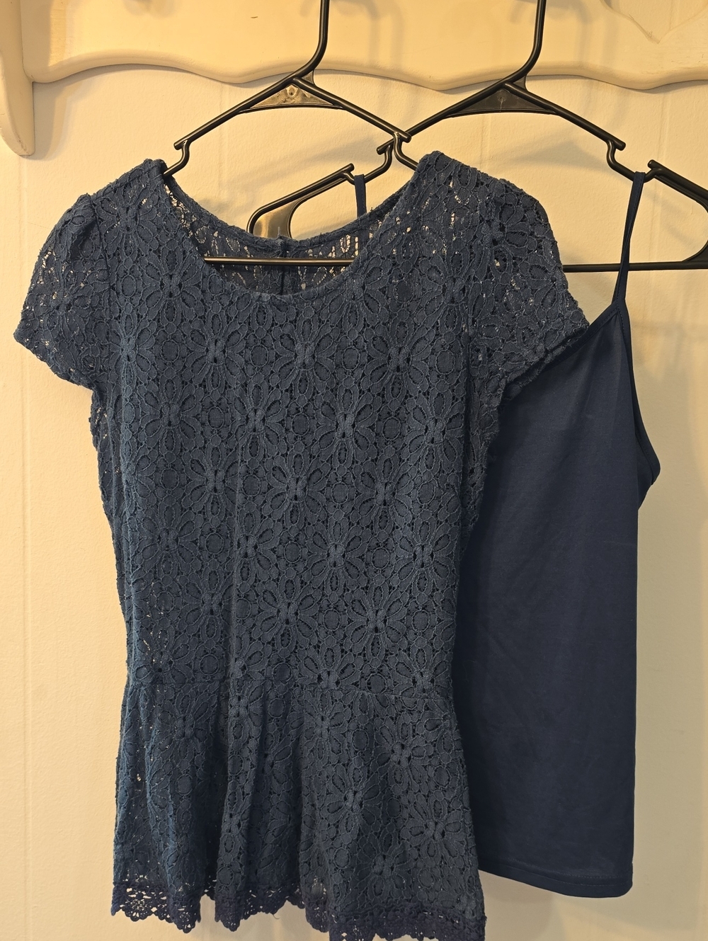Navy Floral Lace Peplum Top with Camisole